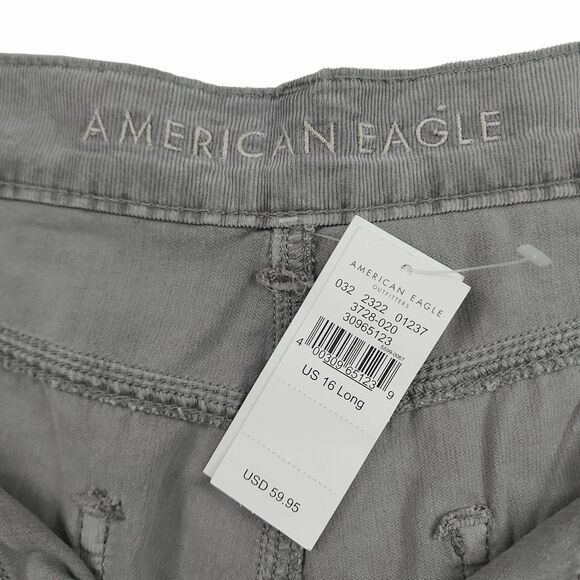 American Eagle Corduroy Mom Jean Womens 16 Long Gray Pleated Soft 100% Cotton - Picture 9 of 12